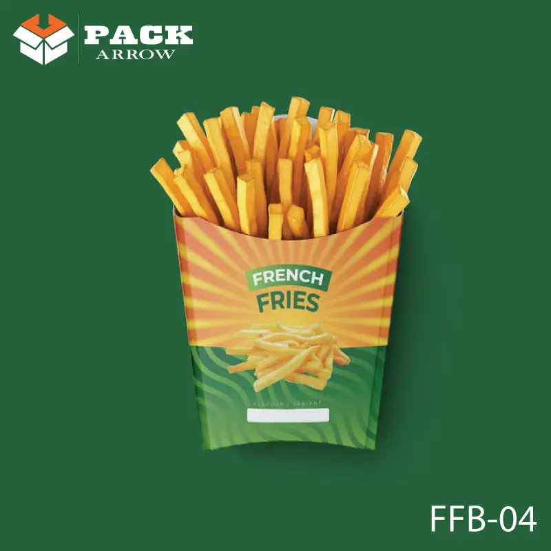 FFB-04 – Green Custom French Fry Box with Vibrant Printed Design by Pack Arrow