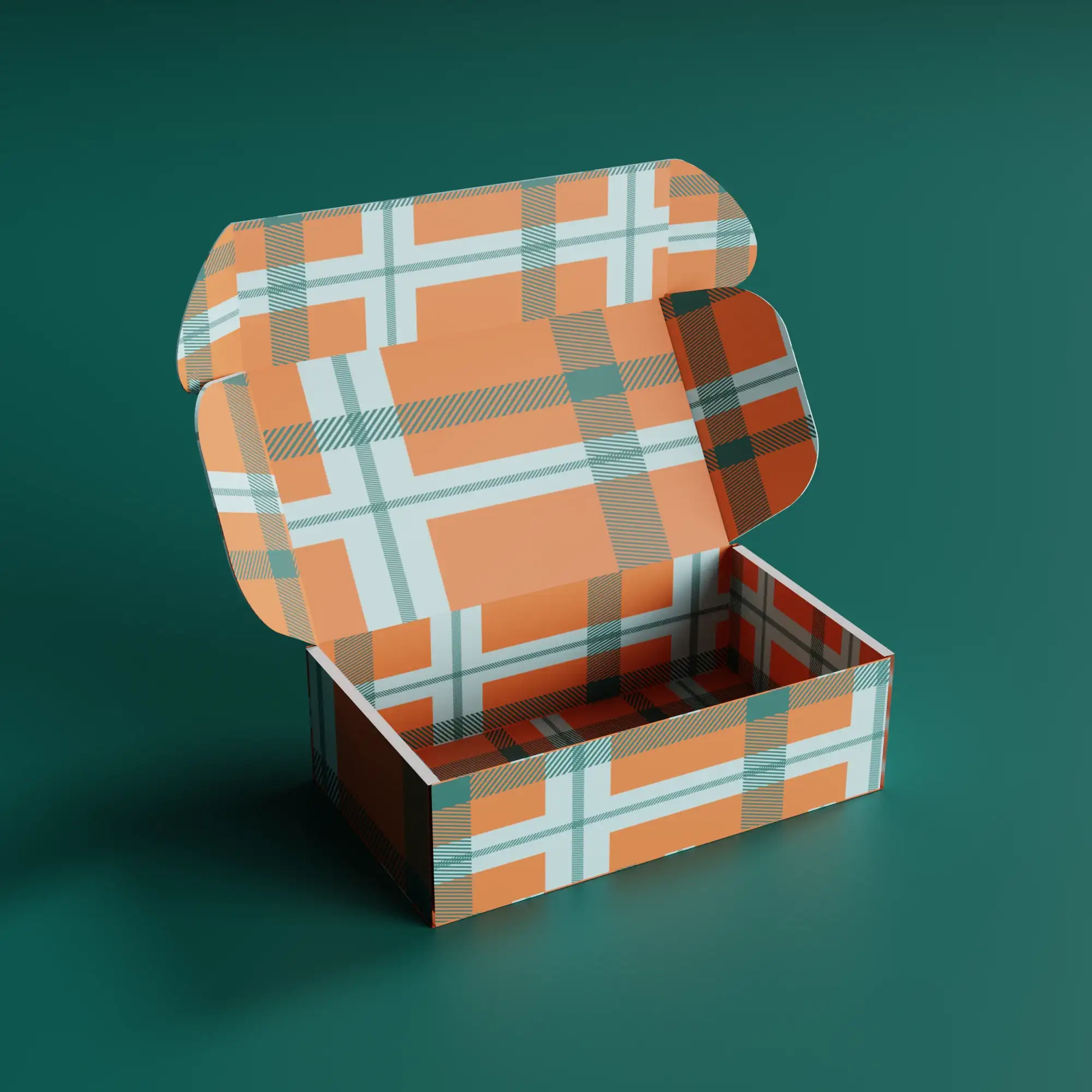 Custom mailer box with orange geometric pattern by Pack Arrow