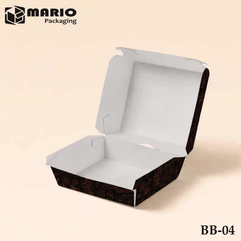 Custom burger packaging with lid