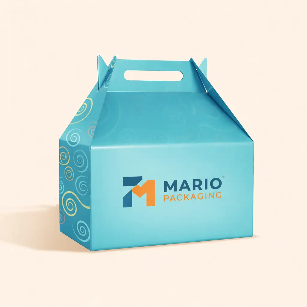Custom gable boxes with handle design for retail and gift packaging by Mario Packaging